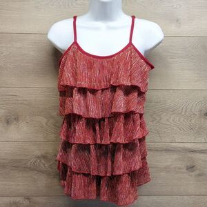 Almost Famous Ruffled Metallic Spaghetti Strap Top Women's Size medium